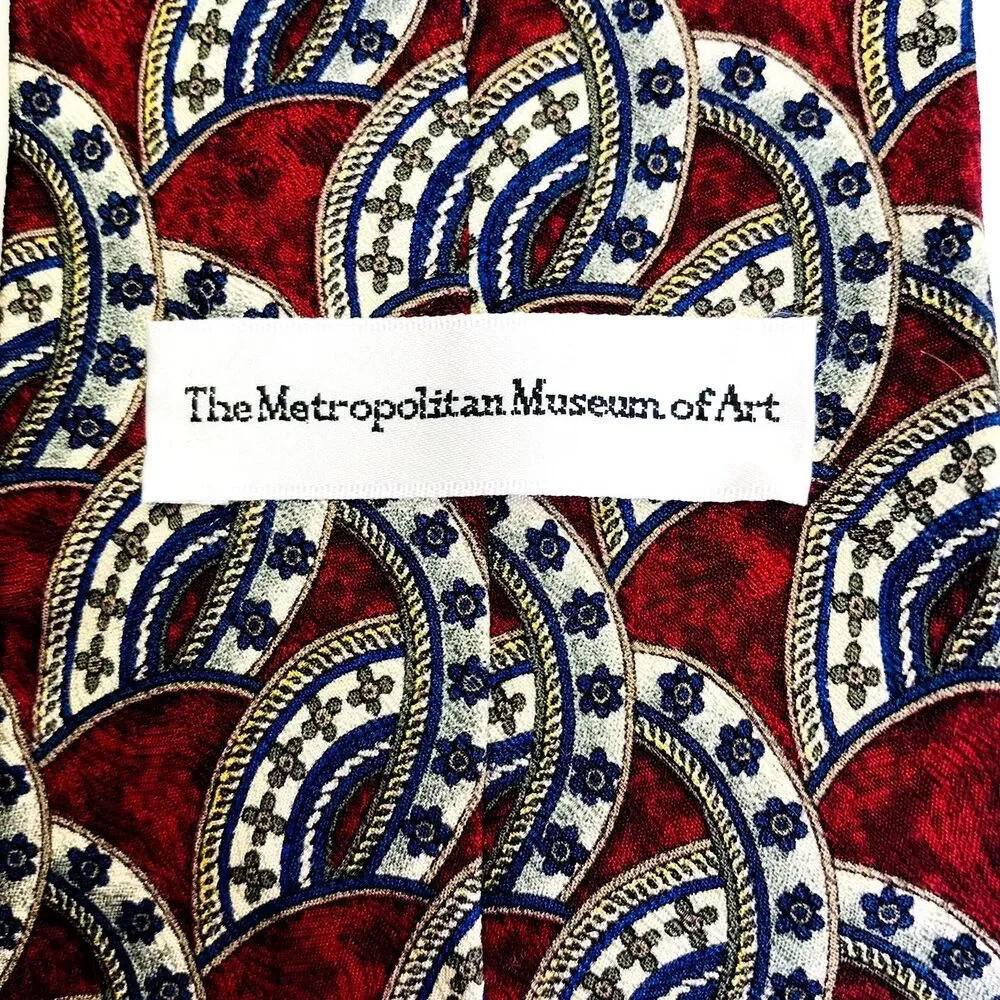Metropolitan Museum of Art Tie Horseshoe Cross Star Western Cowboy Red Silk